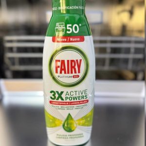 ژل ماشین ظرفشویی فیری پلاتینیوم رایحه لیمو و پرتقال مدل اکتیو پاورز3x محصول ایتالیا ۹۰۰ میل